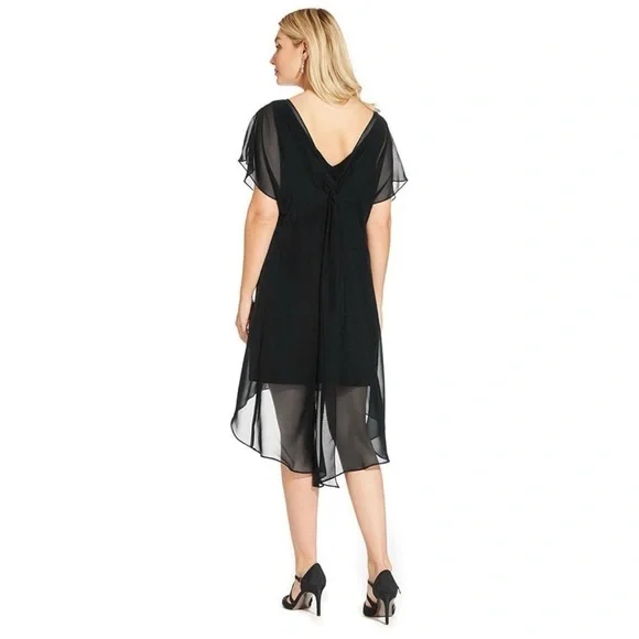 Adrianna Papell Womens XS Black Flutter Sleeve Chiffon Dress High Low Hemline - Picture 2 of 14
